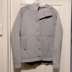 THE NORTH FACE Brand Gray Hooded Button Up Jacket with Zipper Pockets